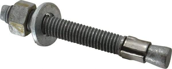 Made in USA - 1/2" Diam, 1/2" Drill, 4-1/4" OAL, 4-5/8" Min Embedment Wedge Expansion Concrete Anchor - Grade 5 Steel, Galvanized Finish, Hex Nut Head, Hex Drive, 3" Thread Length - Americas Industrial Supply