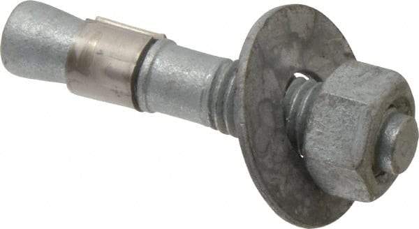 Made in USA - 5/8" Diam, 5/8" Drill, 3-1/2" OAL, Wedge Expansion Concrete Anchor - Grade 5 Steel, Galvanized Finish, Hex Nut Head, Hex Drive, 1-5/8" Thread Length - Americas Industrial Supply