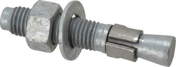 Made in USA - 3/4" Diam, 3/4" Drill, 4-1/4" OAL, 1-3/8" Min Embedment Wedge Expansion Concrete Anchor - Grade 5 Steel, Galvanized Finish, Hex Nut Head, Hex Drive, 2-3/8" Thread Length - Americas Industrial Supply