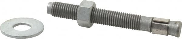 Made in USA - 3/4" Diam, 3/4" Drill, 6-1/4" OAL, 2-1/2" Min Embedment Wedge Expansion Concrete Anchor - Grade 5 Steel, Galvanized Finish, Hex Nut Head, Hex Drive, 4-1/4" Thread Length - Americas Industrial Supply