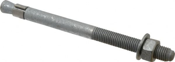 Made in USA - 3/4" Diam, 3/4" Drill, 10" OAL, 1-1/2" Min Embedment Wedge Expansion Concrete Anchor - Grade 5 Steel, Galvanized Finish, Hex Nut Head, Hex Drive, 4" Thread Length - Americas Industrial Supply