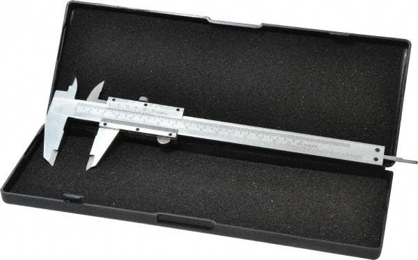 Value Collection - 0 to 6" Carbon Steel Vernier Caliper - 0.02mm Graduation, 1.5748" Jaw Depth, 0.0012" Accuracy, Includes Depth, Inside Diameter, Outside Diameter, Step - Americas Industrial Supply