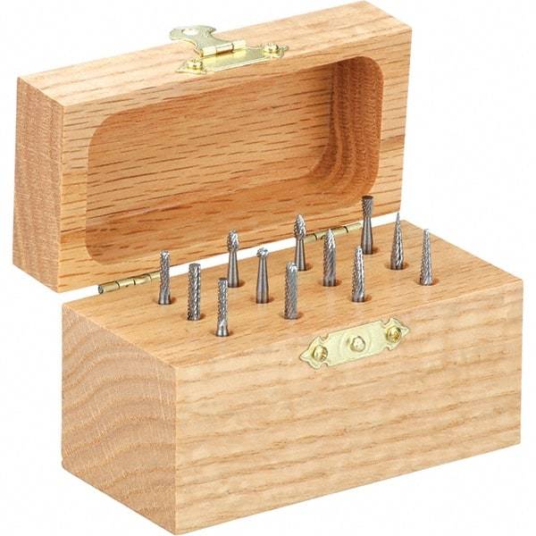 Made in USA - 12 Piece, 1/4" Shank Burr Set - Tungsten Carbide - Americas Industrial Supply