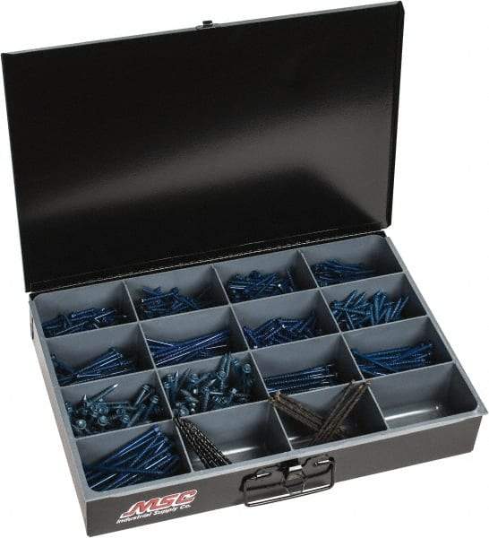 Value Collection - 910 Piece, 3/16 x 1-1/4 to 1/4x4, Steel Concrete Screw Assortment - Hex Washer Head, Slotted Drive, 1-1/4 to 4" Long, PTFE Finish - Americas Industrial Supply
