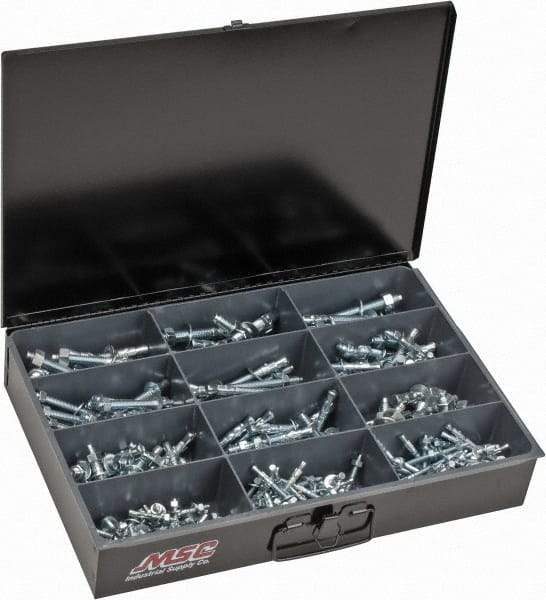 Value Collection - 290 Piece, 1/4 to 1/2" Screw, Steel Anchor Assortment - Zinc Plated, 1-3/4 to 5-1/2" Long - Americas Industrial Supply