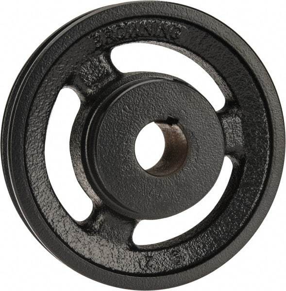 Browning - 7/8" Bore, 1-5/32 Long, 4-3/4" Outside Diam, Finished Bore Single Groove V Belt Sheave - 3/4" Wide, 4.16" Pitch Diam of 3L Belt, 4-1/2" Pitch Diam of 4L Belt - Americas Industrial Supply