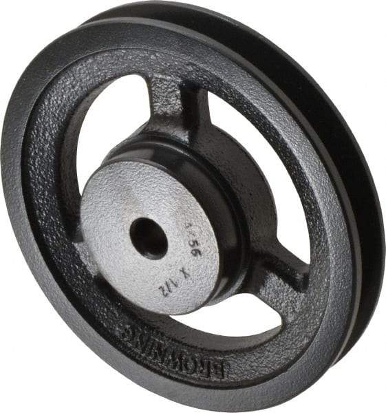 Browning - 1/2" Bore, 1-5/32 Long, 5.45" Outside Diam, Finished Bore Single Groove V Belt Sheave - 3/4" Wide, 4.86" Pitch Diam of 3L Belt, 5.2" Pitch Diam of 4L Belt - Americas Industrial Supply