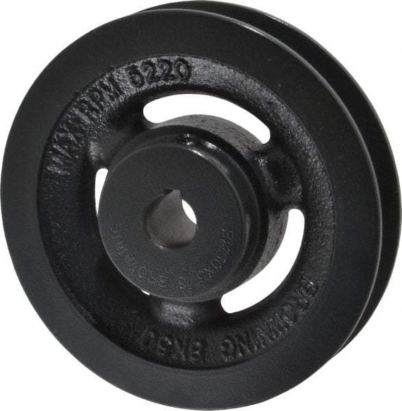 Browning - 5/8" Bore, 1-5/32 Long, 5" Outside Diam, Finished Bore Single Groove V Belt Sheave - 7/8" Wide, 4.4 Belt Pitch B, 4" Pitch Diam of 4L Belt - Americas Industrial Supply
