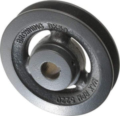 Browning - 3/4" Bore, 1-5/32 Long, 5" Outside Diam, Finished Bore Single Groove V Belt Sheave - 7/8" Wide, 4.4 Belt Pitch B, 4" Pitch Diam of 4L Belt - Americas Industrial Supply