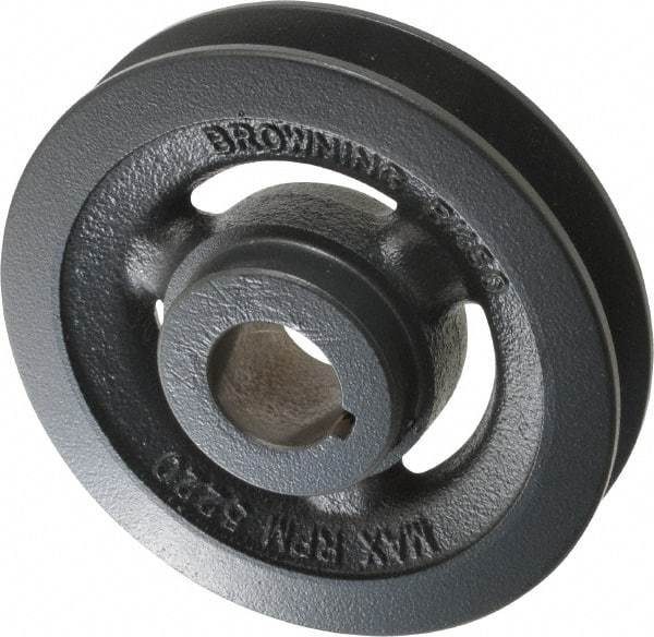Browning - 1" Bore, 1-5/32 Long, 4-3/4" Outside Diam, Finished Bore Single Groove V Belt Sheave - 7/8" Wide, 4.4 Belt Pitch B, 4" Pitch Diam of 4L Belt - Americas Industrial Supply