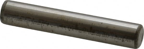 Made in USA - 7/16" Diam x 2-1/2" Pin Length Grade 8 Alloy Steel Standard Dowel Pin - Bright Finish, C 47-58 & C 60 (Surface) Hardness, 22,550 Lb (Single Shear), 45,100 Lb (Double Shear) Breaking Strength, 1 Beveled & 1 Rounded End - Americas Industrial Supply