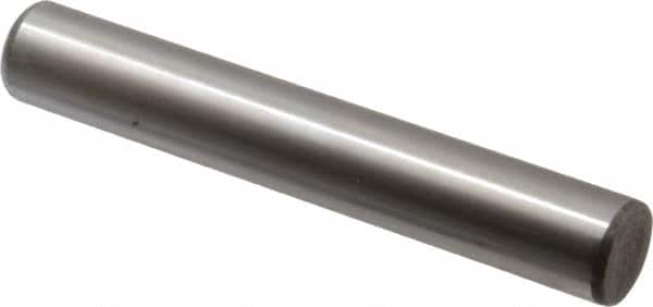 Made in USA - 5/8" Diam x 4" Pin Length Grade 8 Alloy Steel Standard Dowel Pin - Bright Finish, C 47-58 & C 60 (Surface) Hardness, 46,000 Lb (Single Shear), 92,000 Lb (Double Shear) Breaking Strength, 1 Beveled & 1 Rounded End - Americas Industrial Supply