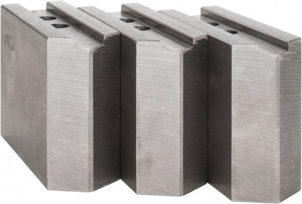 Abbott Workholding Products - 12" & Up Chuck Capacity, 1.5mm x 60° Serrated Attachment, Square Soft Lathe Chuck Jaw - 3 Jaws, Steel, 1.1811" Btw Mount Hole Ctrs, 5-1/2" Long x 2" Wide x 4" High, 0.8268" Groove, 0.6299" & 16mm Fastener - Americas Industrial Supply