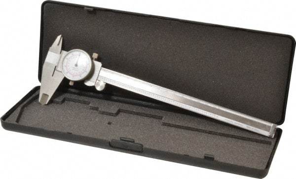 Value Collection - 0mm to 8" Range, 0.001" and 0.02 mm Graduation, 0.1" per Revolution, Dial Caliper - White Face, 1.97" Jaw Length - Americas Industrial Supply