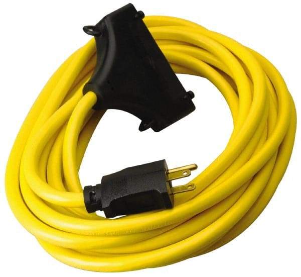 Southwire - 25', 12/3 Gauge/Conductors, Yellow Outdoor Extension Cord - 1 Receptacle, 15 Amps, 125 VAC, UL SJTW, NEMA 5-15P, 5-15R - Americas Industrial Supply