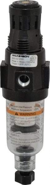 Wilkerson - 1/4" NPT Port Miniature 1 Piece Filter/Regulator FRL Unit - Polycarbonate Bowl, 18 SCFM, 150 Max psi, 6.21" High, Manual Drain - Americas Industrial Supply