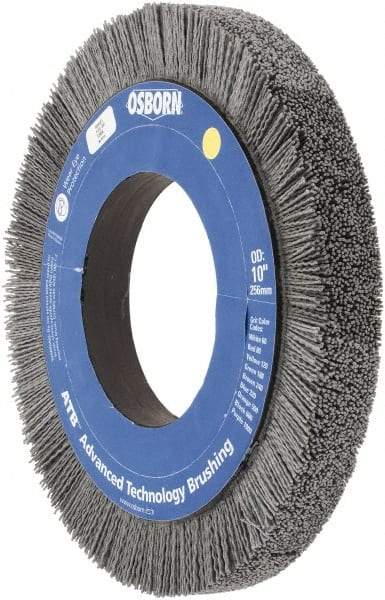 Osborn - 10" OD, 4-1/4" Arbor Hole, Crimped Nylon Wheel Brush - 1" Face Width, 1-1/4" Trim Length, 0.04" Filament Diam, 3,600 RPM - Americas Industrial Supply