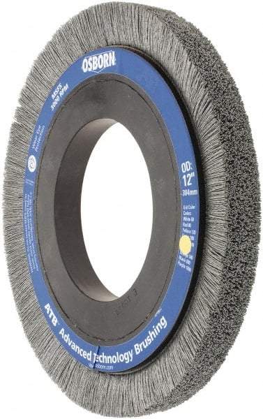 Osborn - 12" OD, 5-1/4" Arbor Hole, Crimped Nylon Wheel Brush - 1" Face Width, 1-1/4" Trim Length, 0.028" Filament Diam, 1,800 RPM - Americas Industrial Supply