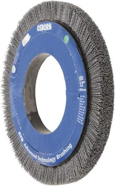 Osborn - 12" OD, 5-1/4" Arbor Hole, Crimped Nylon Wheel Brush - 1" Face Width, 1-1/4" Trim Length, 0.035" Filament Diam, 1,800 RPM - Americas Industrial Supply