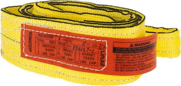 Lift-All - 5' Long x 3" Wide, 6,600 Lb Vertical Capacity, 2 Ply, Nylon Web Sling - 5,200 Lb Choker Capacity, Yellow - Americas Industrial Supply