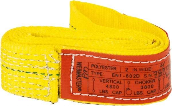 Lift-All - 4' Long x 2" Wide, 4,800 Lb Vertical Capacity, 1 Ply, Nylon Web Sling - 3,800 Lb Choker Capacity, Yellow - Americas Industrial Supply