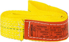 Lift-All - 4' Long x 2" Wide, 4,800 Lb Vertical Capacity, 1 Ply, Nylon Web Sling - 3,800 Lb Choker Capacity, Yellow - Americas Industrial Supply