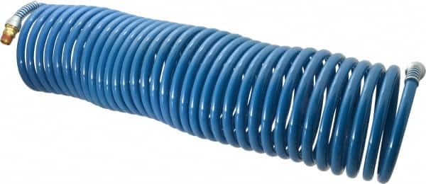 Coilhose Pneumatics - 3/8" ID, 3/8 Thread, 50' Long, Blue Nylon Coiled & Self Storing Hose - 230 Max psi, Male Swivel x Male Swivel - Americas Industrial Supply