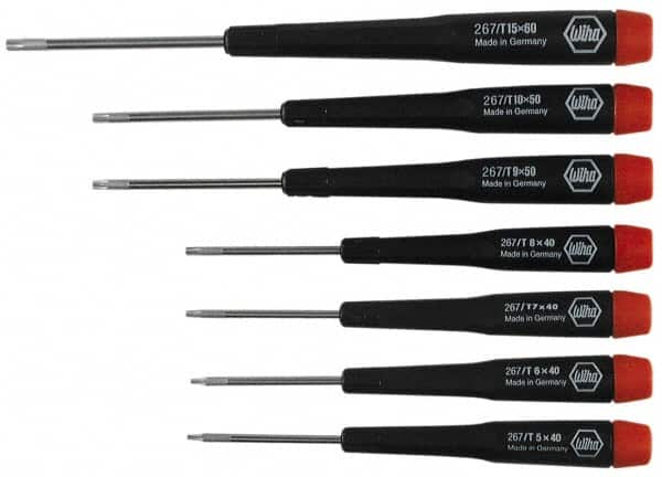 Wiha - 7 Piece T5 to T15 Micro Handle Torx Driver Set - T5, T6, T7, T8, T9, T10, T15 - Americas Industrial Supply