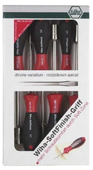 Wiha - 6 Piece 3/16 to 1/2" Nutdriver Set - Solid Shaft, Ergonomic Handle - Americas Industrial Supply