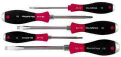 Wiha - 5 Piece Phillips & Slotted Screwdriver Set - Round Shank, Ergonomic Handle - Americas Industrial Supply