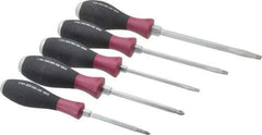Wiha - 5 Piece Phillips & Slotted Screwdriver Set - Round Shank, Ergonomic Handle, Blade Sizes: Length 80, 100, 125 & 150, Bit Sizes: Philips #1 & #2 - Americas Industrial Supply