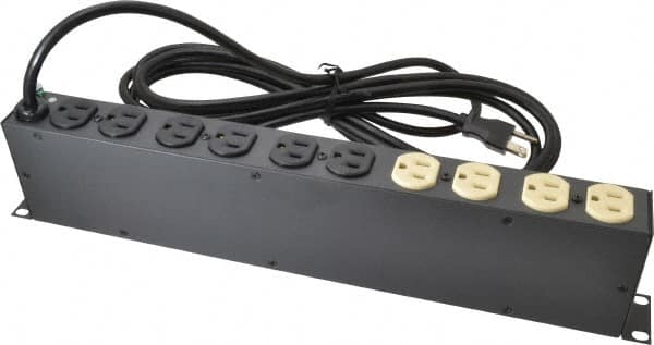 Tripp-Lite - 12 Outlets, 120 Volts, 15 Amps, 15' Cord, Power Outlet Strip - Rack Mount, 5-15P NEMA Configuration, 17-1/2" Strip, ANSI C62.41, IEEE 587, IEEE 587 Category A Specifications, IEEE 587 Category B Specifications, UL1449 3rd Edition - Americas Industrial Supply