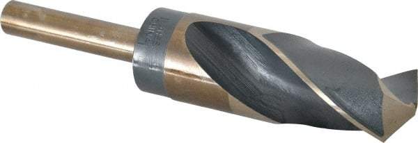 Interstate - 1-1/4" Drill, 118° Point, Cobalt Silver Deming & Reduced Shank Drill Bit - Bright Finish, 6" OAL, Straight Shank, 3" Flute Length, Right Hand Cut, Standard Point, Spiral Flute, Regular Spiral - Americas Industrial Supply