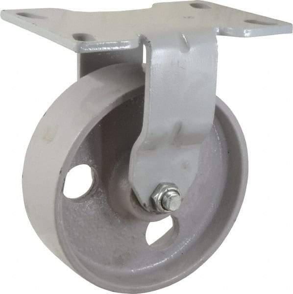 Fairbanks - 6" Diam x 2" Wide x 7-1/4" OAH Top Plate Mount Rigid Caster - Semi-Steel, 1,200 Lb Capacity, Roller Bearing, 4-1/2 x 6-1/4" Plate - Americas Industrial Supply