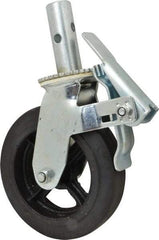 Fairbanks - 9-1/2" Diam x 2" Wide, Rubber Molded on 70 Durometer Swivel with Brake Double Braking Lock Design Caster - 500 Lb Capacity, Round Scaffold Stem Mount, Roller Bearing - Americas Industrial Supply