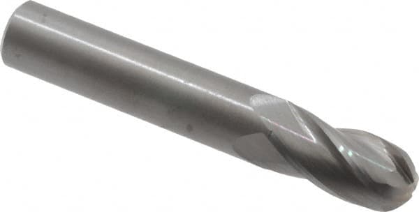OSG - 9/16" Diam, 1-1/8" LOC, 4 Flute Solid Carbide Ball End Mill - Uncoated, Single End, 3-1/2" OAL, 9/16" Shank Diam, Spiral Flute - Americas Industrial Supply