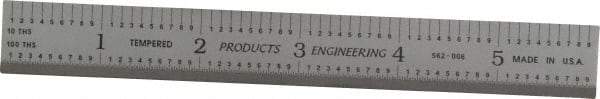PEC Tools - 6" Long, 1/100, 1/10" and 0.5, 1mm Graduation, Rigid Steel Rule - Decimal/Metric Graduation Style, 3/4" Wide, Silver, Satin Chrome Finish - Americas Industrial Supply