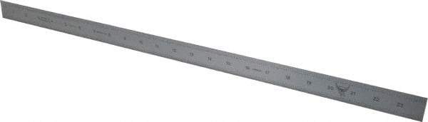 PEC Tools - 24" Long, 1/100, 1/10" and 0.5, 1mm Graduation, Rigid Steel Rule - Decimal/Metric Graduation Style, 1-1/8" Wide, Silver, Satin Chrome Finish - Americas Industrial Supply