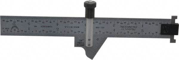 PEC Tools - 6 Inch Long Blade, 59° Bevel Angle, Steel Ruler Drill Point Gage - 1/64 -1/8 Inch Ruler Graduation, Removable Adjustable Ruler Hook, Depth Gage/Caliper, Hook Rule, Layout, Plain Rule and Try Square Function - Americas Industrial Supply