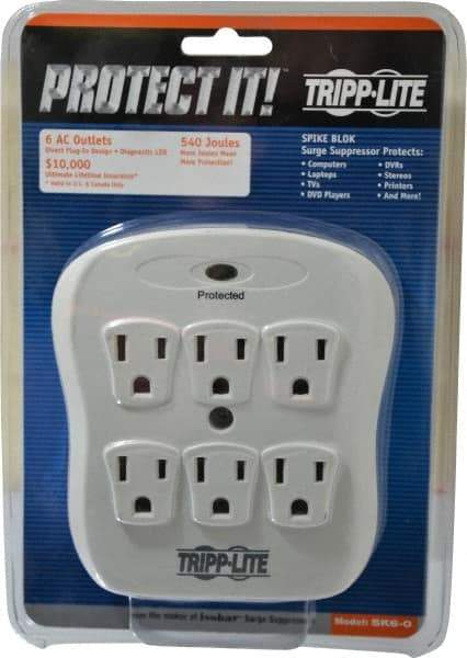 Tripp-Lite - 6 Outlets, 120 Volts, 15 Amps, Power Outlet Strip - Direct Plug-in Mount, 5-15P NEMA Configuration, 4.8" Strip, UL1449 3rd Edition - Americas Industrial Supply