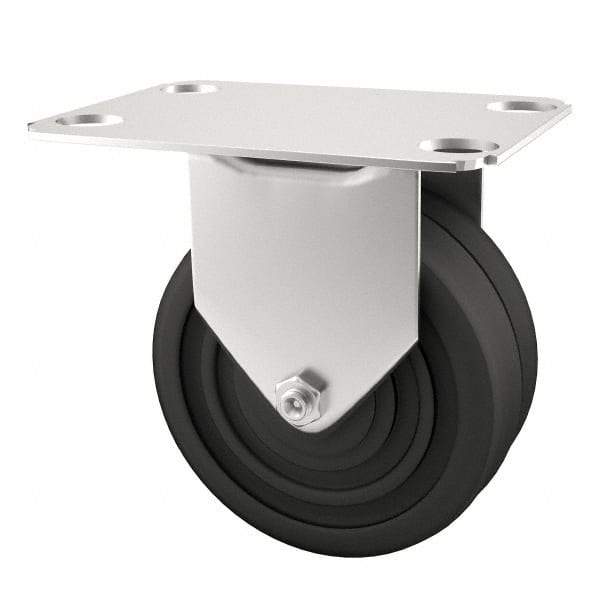 E.R. Wagner - 4" Diam x 1-1/4" Wide x 4-11/16" OAH Top Plate Mount Rigid Caster - Soft Rubber, 165 Lb Capacity, Delrin Bearing, 2-3/4 x 3-3/4" Plate - Americas Industrial Supply