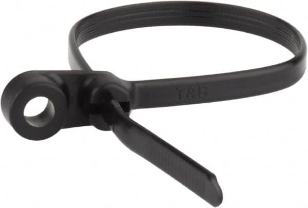 Thomas & Betts - 7.8" Long Black Nylon Mountable Cable Tie - 50 Lb Tensile Strength, 1.4mm Thick, 44.45mm Max Bundle Diam - Americas Industrial Supply
