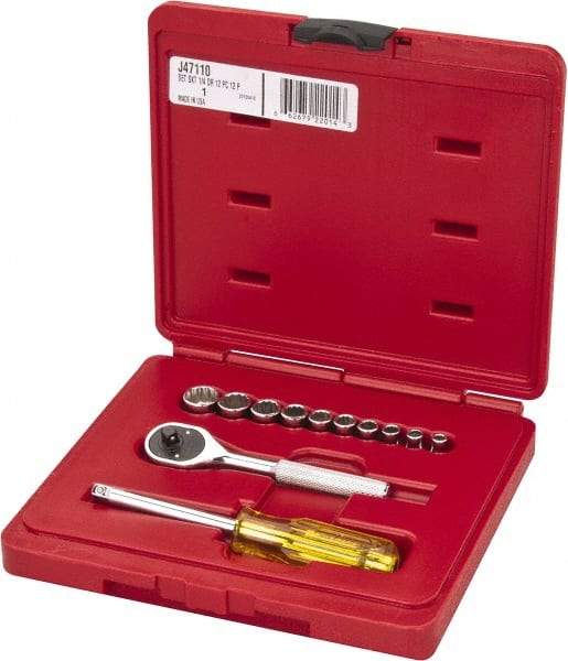 Proto - 12 Piece 1/4" Drive Chrome Finish Socket Set - 12 Points, 3/16" to 9/16" Range, Inch Measurement Standard - Americas Industrial Supply