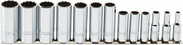 Proto - 13 Piece 3/8" Drive Chrome Finish Deep Well Socket Set - 12 Points, 1/4" to 1" Range, Inch Measurement Standard - Americas Industrial Supply