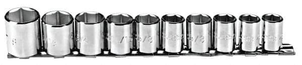 Proto - 10 Piece 3/8" Drive Chrome Finish Socket Set - 6 Points, 5/16" to 7/8" Range, Inch Measurement Standard - Americas Industrial Supply