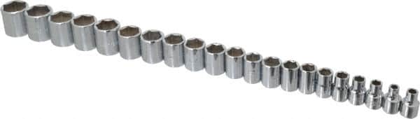 Proto - 21 Piece 3/8" Drive Chrome Finish Socket Set - 6 Points, 6mm to 26mm Range, Metric Measurement Standard - Americas Industrial Supply