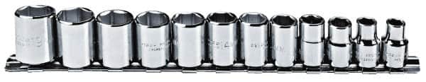 Proto - 12 Piece 3/8" Drive Chrome Finish Socket Set - 6 Points, 8mm to 19mm Range, Metric Measurement Standard - Americas Industrial Supply