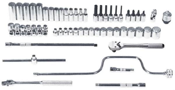 Proto - 57 Piece 3/8" Drive Chrome Finish Deep Well Socket Set - 12 Points, 6mm to 22mm Range, Metric Measurement Standard - Americas Industrial Supply