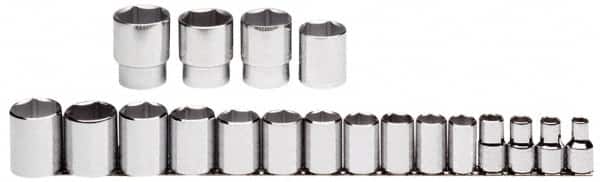 Proto - 19 Piece 1/2" Drive Chrome Finish Socket Set - 6 Points, 3/8" to 1-1/2" Range, Inch Measurement Standard - Americas Industrial Supply