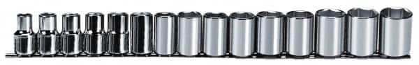 Proto - 15 Piece 1/2" Drive Chrome Finish Socket Set - 6 Points, 10mm to 24mm Range, Metric Measurement Standard - Americas Industrial Supply